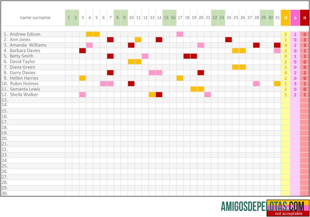 para download Modelo de folha de presença de funcionários em formato Excel e PDF, totalmente editável